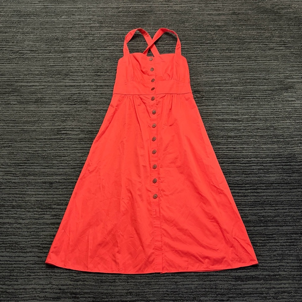 BA&SH Size 2 Red Cybelle Crossover Strap Square Neck Button Front Midi Dress